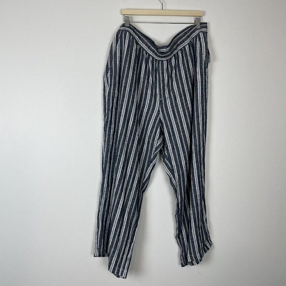 Old Navy Woman’s Blue White Striped Wide Leg Linen Cotton Blend Pant XXL Boho - Picture 1 of 7